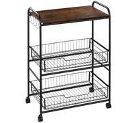 HOMCOM Chariot 3 Niveaux avec 2 paniers coulissants, Brun Rustique