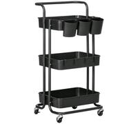 HomCom Chariot 3 niveaux – Rangement, roulettes, 4 crochets, 3 boîtes amovibles – Noir