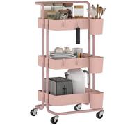 HOMCOM Chariot à 3 Niveaux Desserte à roulettes 42 x 38 x 86,5 cm Rose