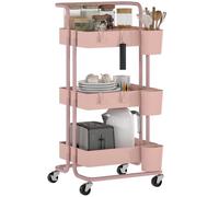 Chariot - HOMCOM - 3 niveaux - avec 4 crochets et 3 boites suspendues amovibles - 42 x 38 x 86 5 cm - rose