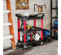 HOMCOM Chariot à Outils avec 3 Niveaux, poignées latérales, roues, plastique, Noir