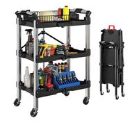 HOMCOM Chariot à outils pliable 3 niveaux, roues, 150 LBS, noir