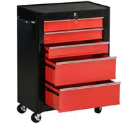 HOMCOM Chariot à outils sur roulettes, Servante d'atelier en acier 5 tiroirs verrouillable 2 clés, 61,5 x 33 x 82,5 cm, rouge