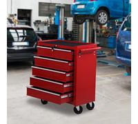 HOMCOM Chariot Caisse à Outils Atelier Mobile 5 Tiroirs Rouge Tôle d'Acier