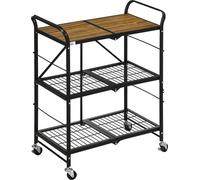 HOMCOM Chariot de Cuisine au Design Industriel, avec 3 Étagères, Chariot Polyvalent, Chariot de Service, 4 Roues, pliable, Marron + Noir