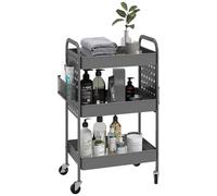 HOMCOM Chariot, chariot de service à 3 étagères, 2 paniers suspendus, chariot de rangement avec poignée, chariot de cuisine, chariot d'appoint pour cuisine, salon, acier, gris foncé