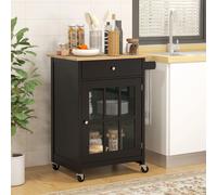 HOMCOM Chariot Cuisine avec Tiroir, Armoire Réglable et Porte-serviettes, en Bois, 67x48x86,5 cm, Noir et Chêne