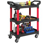 HOMCOM Chariot d'atelier à 3 niveaux avec poignée - Chariot de montage pour garage, entrepôt - Charge maximale : 68 kg - Noir