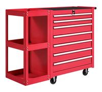 HOMCOM Chariot d'atelier à 7 tiroirs, étagère latérale amovible, 4 roulettes avec frein de parking, 96x33,5x75 cm, rouge