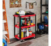 HOMCOM Chariot d'atelier servante atelier à 3 niveaux, poignée latérale et roulettes verrouillables, 70,5x35x82,5cm, rouge