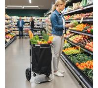 HOMCOM Chariot de courses pliable 40 L caddie de courses portable à roulettes avec poignée télescopique, 45,5x35,5x97cm, noir