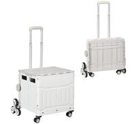 HOMCOM Chariot de Courses Pliable Caddie de Courses Portable avec poignée télescopique réglable et Couvercle, Chariot Montant escalier, Chariot de magasinage à roulettes Charge Max. 80 kg, Blanc