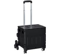 HOMCOM Chariot de Courses Pliable pour escalier 52x48x100cm Noir | Roues, couvercle, poignée télescopique, chariot de courses, capacité 80 kg, panier 51 L, aluminium.