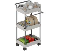 HOMCOM Chariot de Cuisine à 3 Niveaux, Chariot de Cuisine avec paniers coulissants, Roues avec Frein, Porte-Serviettes et Cadre en métal, Chariot de Service pour Salle à Manger, Salon, Salle de Bain,