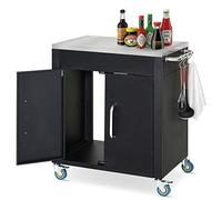 HOMCOM Chariot de Cuisine à roulettes, Chariot de Service, Chariot avec Armoire, Crochets et poignées en Acier Inoxydable, Aide à la Cuisine, Chariot de Cuisine, Noir, 86 x 50 x 86,5 cm
