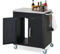 HOMCOM Chariot de cuisine à roulettes, chariot de service, chariot de cuisine avec placard, crochets et poignées en inox, chariot à roulettes, aide culinaire, noir, 86 x 50 x 86,5 cm