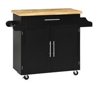 HOMCOM Chariot de cuisine avec plan de travail - Chariot de cuisine avec étagère à épices - Porte-serviettes pour salon, salle à manger - Noir - 109 x 40 x 89 cm