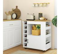 HOMCOM Chariot de Cuisine avec Roues, Etagères, Armoire et Porte-Bouteilles, 83x40x83 cm, Chêne