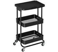 HOMCOM Chariot de cuisine avec roulettes Chariot de rangement à 3 niveaux et freins pour salle de bain, salon, chambre à coucher, bureau 46 x 34,5 x 76,5 cm Noir