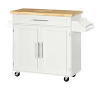 HOMCOM Chariot de Cuisine avec Tiroir, Porte-Épices, Armoire et 4 Roulettes, 109x40x89cm, Blanc