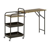 HOMCOM Chariot de cuisine Chariot de service avec 1 plateau rabattable 2 plateaux et 1 étagère ouverte Roulettes Coussins de pieds réglables Panneau de particules E1 Métal Marron rustique 118 x 36,5 x