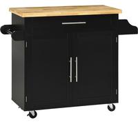 HOMCOM Chariot de cuisine Chariot de service avec plan de travail Chariot de cuisine avec étagère à épices, porte-serviettes pour le salon Salle à manger Noir 109 x 40 x 89 cm