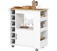 HOMCOM Chariot de cuisine Chariot de service avec plan de travail, étagères, casiers à vin, armoire de cuisine Chariot avec charnières Soft-Close, poignée, îlot de cuisine pour bureau, 83x40x83cm, chê