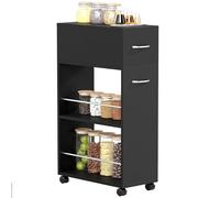 HOMCOM Chariot de Cuisine desserte sur roulettes avec 1 tiroir et 2 étagères Ouvertes pour Salle à Manger Salon Salle de Bain 25 x 50 x 85 cm Noir