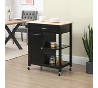 HOMCOM Chariot de Cuisine en Bois avec Tiroir, Armoire et Roues, 83x45x88cm, Noir