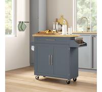 HOMCOM Chariot de Cuisine en Bois avec Tiroir, Porte-Épices et Armoire, 109x40x89 cm, Gris et Couleur Bois