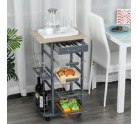 HOMCOM Chariot de Cuisine en Gris Foncé avec 1 Tiroir et 4 Paniers Métalliques