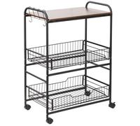 HOMCOM Chariot Cuisine Roulant Plateau Ouvert 2 Paniers Coulissants Crochets Amovibles | Aosom France