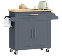 HOMCOM Chariot de Cuisine Polyvalent avec tiroirs, roulettes, Porte-épices et Armoire, Armoire de Cuisine avec étagères réglables, Porte-Serviettes et Plateau en Bois d'hévéa, 109x40x89 cm, Gris