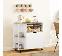 HOMCOM Chariot de Cuisine Roulant avec Espace de Rangement, Armoire, étagères réglables, pour Cuisine, Salon, Salle à Manger, Blanc