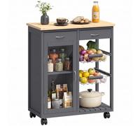 HOMCOM Chariot de cuisine roulant en bambou Gris 67 x 35 x 80 cm