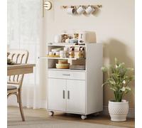 HOMCOM Chariot de cuisine sur roulettes, desserte micro-onde à roulettes avec placard tiroir étagères, 59 x 40 x 92 cm, blanc