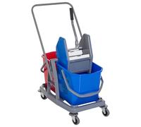 HOMCOM Chariot de Lavage Chariot de Nettoyage Professionnel Presse à mâchoire 2 seaux 25 L 73L x 45l x 92H cm Plastique Gris Bleu Rouge