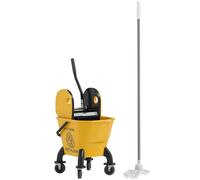 HOMCOM Chariot de ménage Chariot de Lavage Chariot de Nettoyage Professionnel avec essoreuse à Pression Seau 26 L, poignée et serpillère, 45 x 31 x 90 cm, Jaune