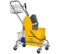 HOMCOM Chariot de ménage Chariot de Lavage Chariot de Nettoyage Professionnel Presse à mâchoire Seau 26 L + Panier de rangements dim. 73L x 45l x 95H cm Jaune