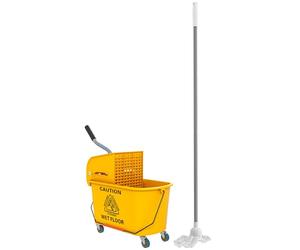 HOMCOM Chariot de ménage Chariot de Lavage Professionnel essoreuse latérale Seau 20 L, poignée et serpillère, 45 x 26,5 x 70 cm, Jaune