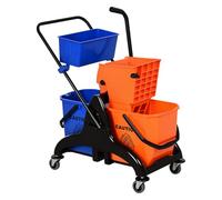 HOMCOM Chariot de ménage Chariot de Lavage Professionnel essoreuse latérale Seau 26 L + Panier de rangements 78 x 45 x 95 cm Orange