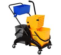 HOMCOM Chariot de Ménage Chariot de Lavage Seau 26 L 78x45x95 cm Jaune | Essoreuse Latérale, Panier de Rangements, Métal et Plastique
