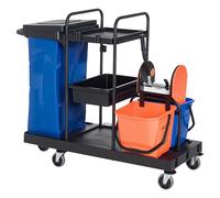 HOMCOM Chariot de Nettoyage 3 Niveaux avec Presse 2x18L seaux Noir