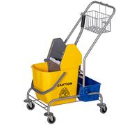 HOMCOM Chariot de Nettoyage avec Essoreuse, Seau 25 L et Étagère en Plastique, en PP et Métal, 72x49.5x95 cm, Bleu et Jaune