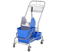 HOMCOM Chariot de Nettoyage Chariot de Nettoyage Seau Roulant Seau de Nettoyage 25 litres Chariot de Nettoyage avec essoreuse, Crochet pour serpillière Chariot de ménage avec 4 roulettes Bleu