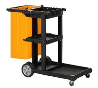 HOMCOM Chariot de Nettoyage Professionnel avec 3 étagères avec Crochets pour Balai et Sac de 100L, Chariot à roulettes en Plastique Polyvalent pour l'hôtel, l'hôtellerie et la Restauration,