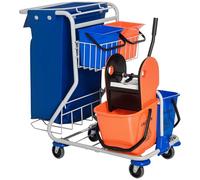 HOMCOM Chariot de Nettoyage Professionnel avec 4 Compartiments 18l/6l, Sac à brossage imperméable, Bleu et Orange 100 x 70 x 103 cm
