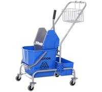 HOMCOM Chariot de Nettoyage, Seau de 25 L, 4 Roues, Plastique, Bleu