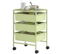 HOMCOM Chariot de rangement à 4 niveaux, chariot de cuisine avec roulettes, 3 paniers, plateau et cadre en acier, pour salon, salle de bain, bureau, 40,8 x 33,5 x 60,5 cm, vert