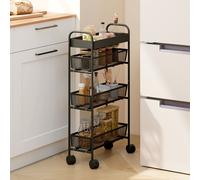 HOMCOM Chariot de rangement à 4 niveaux, desserte à roulettes, 3 paniers coulissants, panier supérieur 19 x 43,2 x 80 cm noir